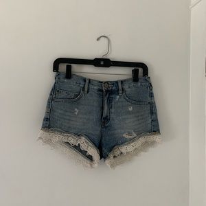 Free People Crochet Trim Denim Shorts